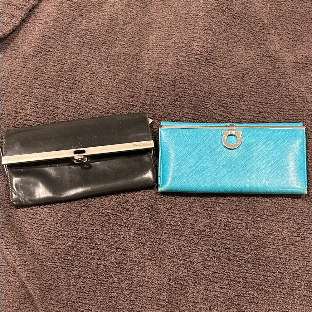 Rehab Ferragamo Wallets Black and Teal Women's Clutch Set